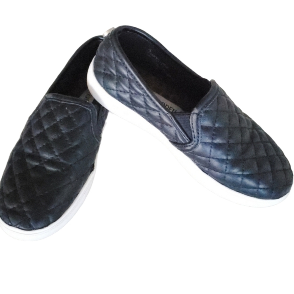 Steve Madden Pull On Sneaker Shoes Black Leather Kids Size 13